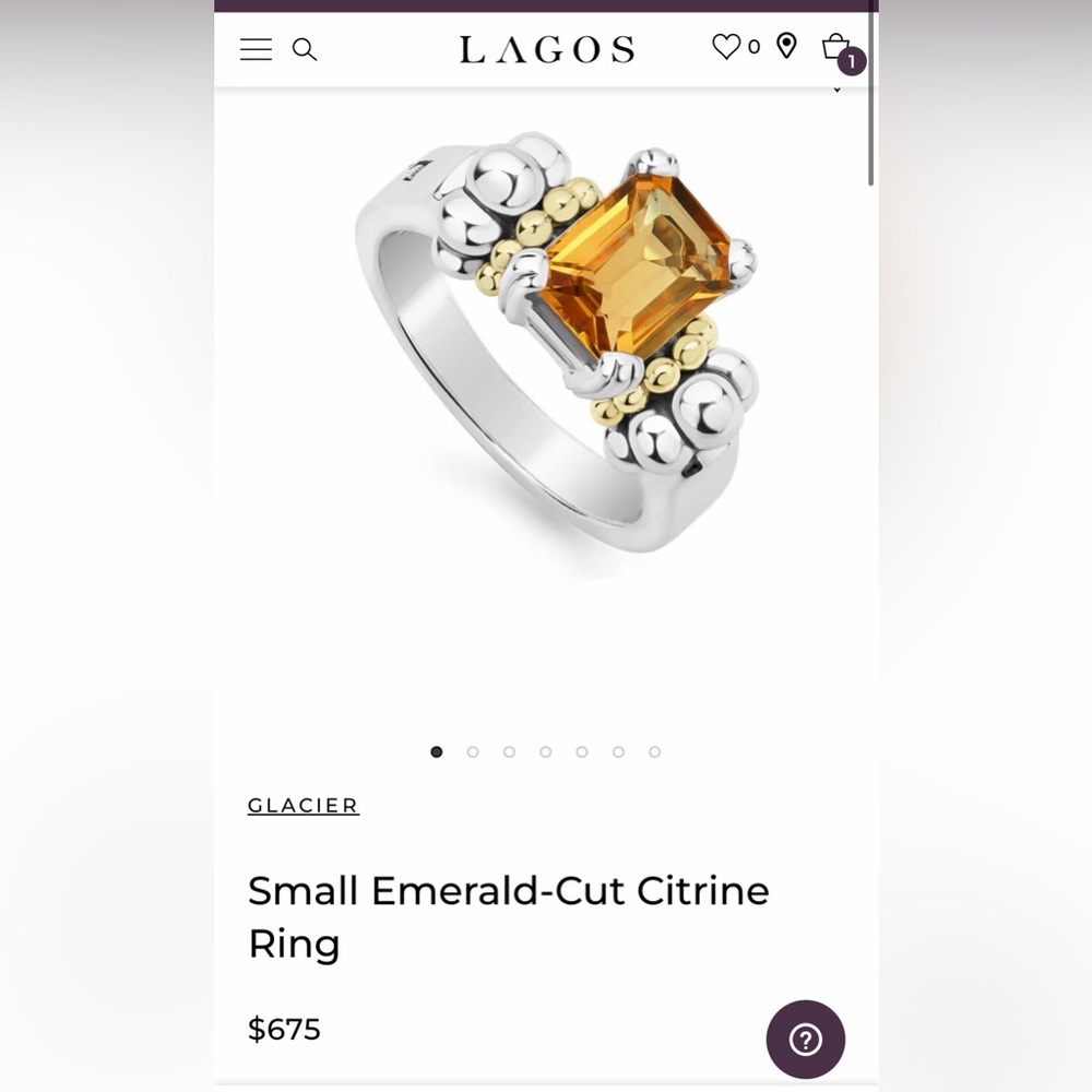 Lagos sterling silver and 18k yellow gold citrine ring. Size 7